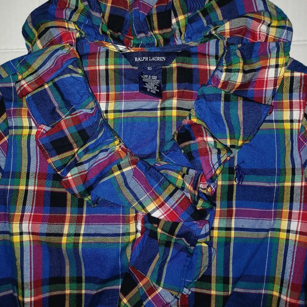 RALPH LAUREN GIRL'S RUFFLE TRIM SHORT SLEEVE 100% COTTON TOP